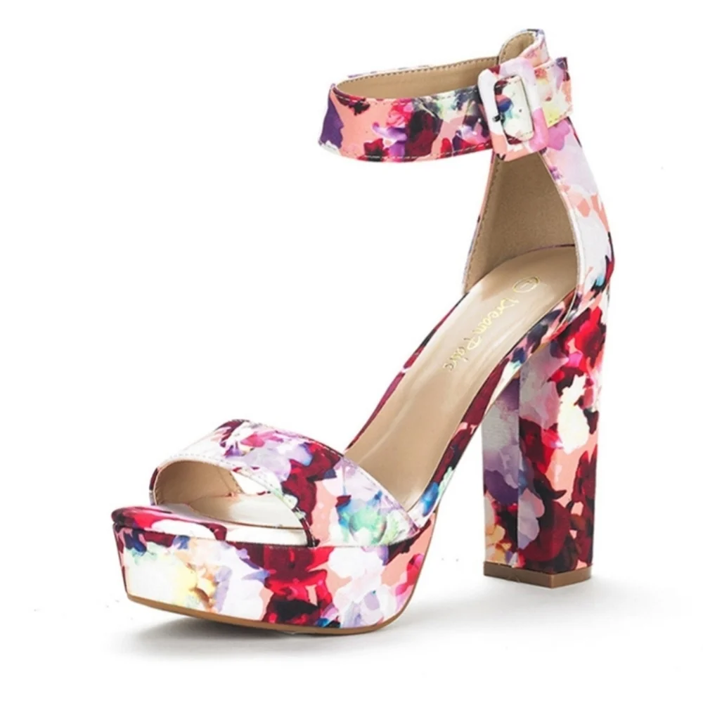 Women's Floral Platform Heels - Picture 1 of 16